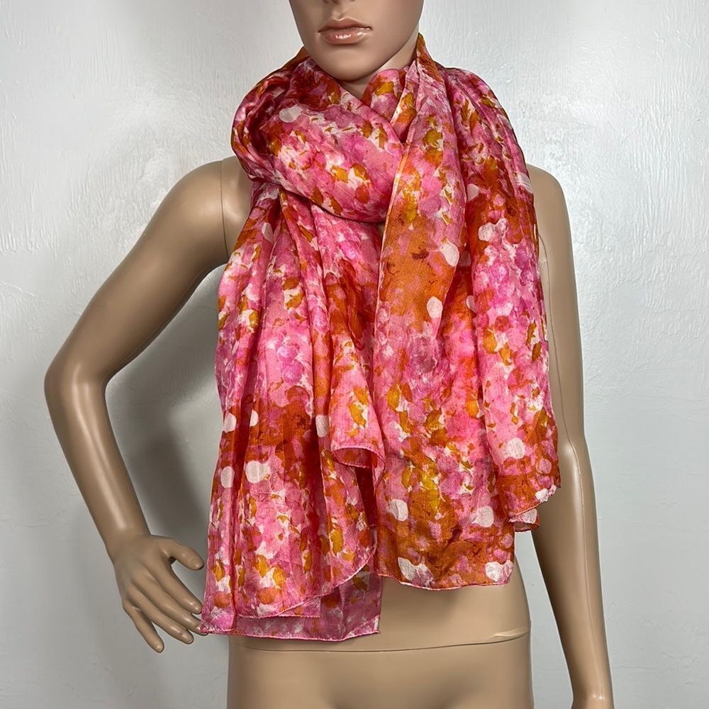 La Fiorentina 100% Silk Pink Abstract Print Hand Rolled Rectangle Scarf